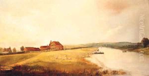Figures Before A Country House With Figures In A Ferry