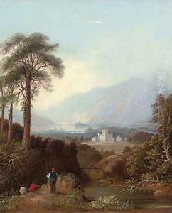 Fishermen by the River Tay, Perthshire, with Taymouth Castle beyond
