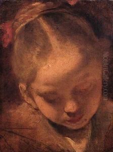 A girl, head and shoulders, looking down