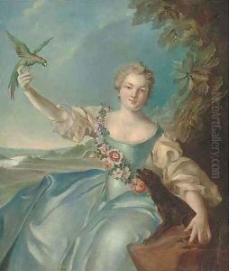 Portrait of Mathilde de Canisy, Marquise d'Antin, seated half-length, with a dog and a parrot