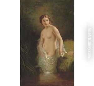 A nymph bating in a stream by Timoleon Carl von Neff