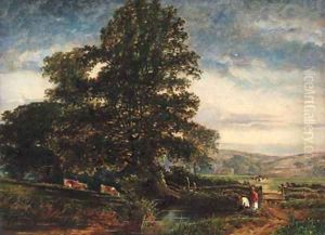 Young anglers in a wooded landscape by Edmund John Niemann