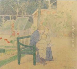Johanne Hart Nibbrig-Moltzer and her sons Pieter Jacobus (1896) and Christiaan (1899) in the garden of their house 'Olmenhove' in Lar by Ferdinand Hart Nibbrig