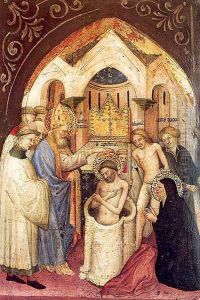 Scenes from the Legend of Saint Augustine- The Saint Baptized by Saint Ambrose 1415 by Niccolo Di Pietro