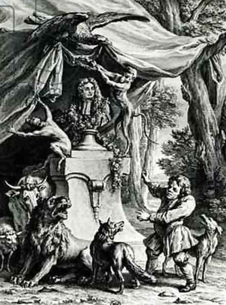 Allegorical portrait of Jean de La Fontaine 1621-95 surrounded by animals from his fables - view 1