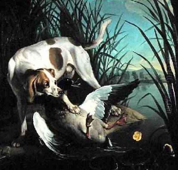 Dog with a wild duck - view 1