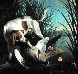Dog with a wild duck by Jean-Baptiste Oudry