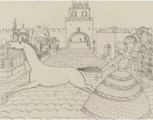 Zeichnung 'mit Gruner Dame' (drawing For 'with Green Lady')