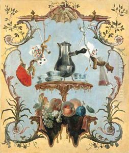 A still life with silver coffee pot by Jean-Baptiste Oudry