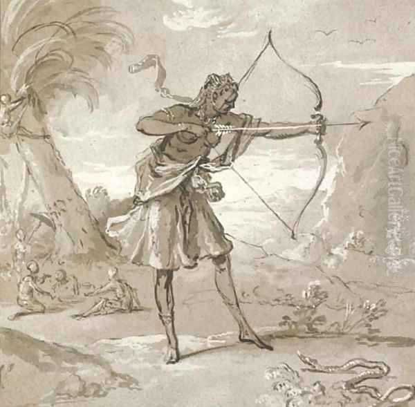 A female archer in a landscape, a snake to the right - view 1