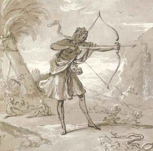 A female archer in a landscape, a snake to the right by Jean-Baptiste Oudry