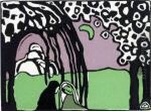 Zwei Frauen In Mondscheinlandschaft by Wassily Kandinsky