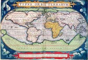 Map of the world Typus Orbis Terrarum, from Orteliuss Americaesive Novi Orbis, 1570 by Abraham Ortelius