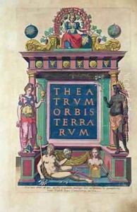 Title page of 3rd edition of the Theatrum Orbis Terrarum published in Antwerp by Christophorus Plantin in 1584 by Abraham Ortelius