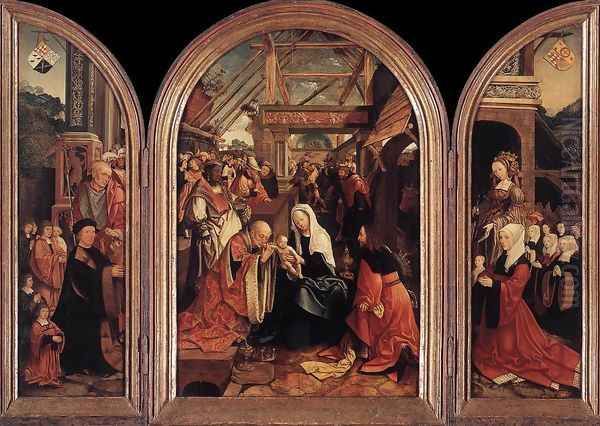 Tryptych with the Adoration of the Magi, Donors and Saints - view 1