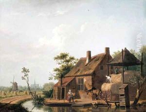 A farmstead by a canal