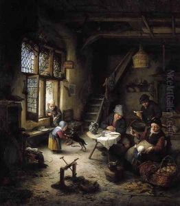 Peasant Family in a Cottage Interior 1661 by Adriaen Jansz. Van Ostade