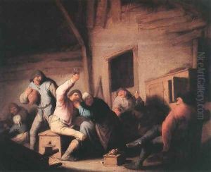 Carousing Peasants in a Tavern c. 1635 by Adriaen Jansz. Van Ostade