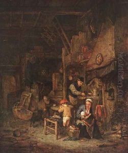 Interior with a Peasant Family 1647 by Adriaen Jansz. Van Ostade