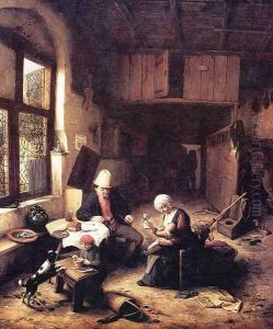 Inside a Peasant's Cottage by Adriaen Jansz. Van Ostade