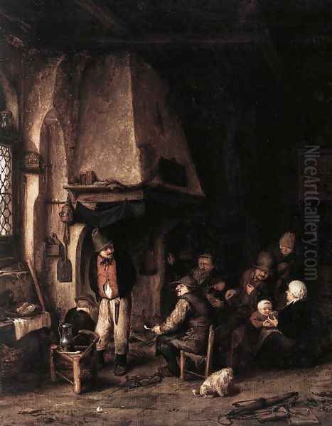 Interior of a Farmhouse with Skaters by Adriaen Jansz. Van Ostade
