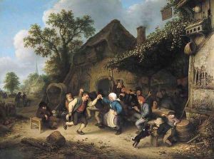 Peasants Carousing and Dancing outside an Inn 1660 by Adriaen Jansz. Van Ostade