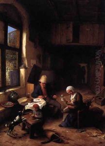 The Interior of a Peasant's Cottage 1668 by Adriaen Jansz. Van Ostade