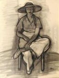 Paysanne Assise Au Grand Chapeau
