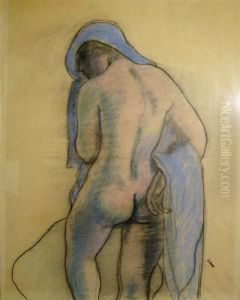 Nu De Dos Au Drape Bleu by Georges Kars