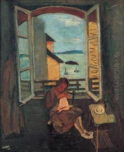 A Woman Sawing Near An Open Window A Woman Sawing Near An Open Window