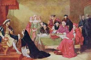 The Trial of Catherine of Aragon 1485-1536 illustration from Hutchinsons Story of the British Nation by Henry Nelson O'Neil