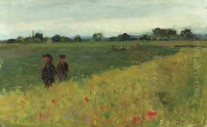 Two small boys in a field of corn by Walter Frederick Osborne