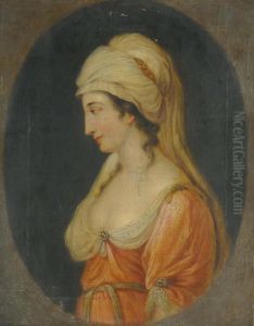 Portrait Of A Lady, Small 
Half-length, In Profile, In A Pink Dress With White Chemise And White 
Turban, In A Feigned Oval