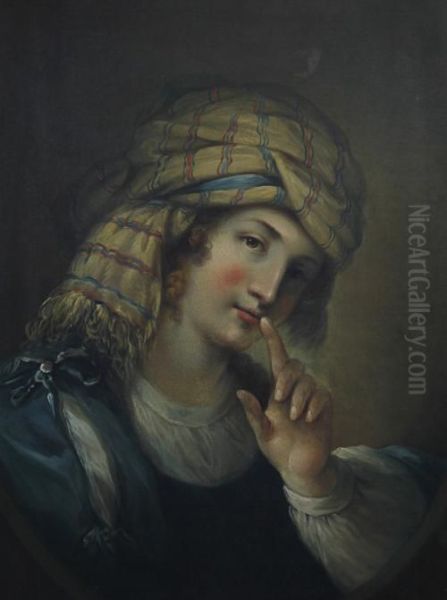 Portrait Of A Young Lady Wearing A Striped Headdress - view 1