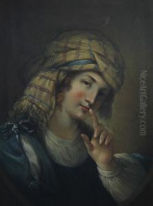Portrait Of A Young Lady Wearing A Striped Headdress by Angelica Kauffmann