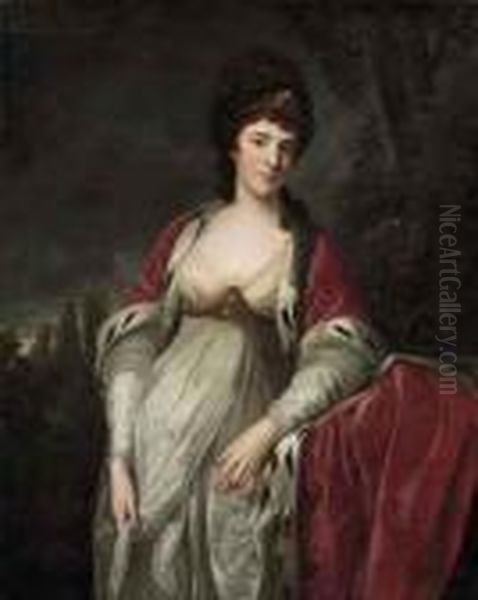 Portrait Of Henrietta Sebright,
Lady Harewood,three-quarter-length, In Peeress's Robes, In A Wooded
Landscape - view 1