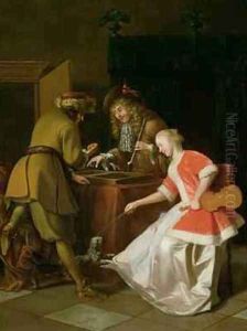 Trictrac Players with a Lady and Her Dog by Jacob Ochtervelt