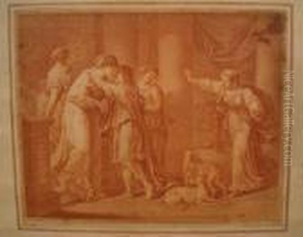 Figures And Dogs In A Classical Interior - view 1