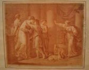 Figures And Dogs In A Classical Interior by Angelica Kauffmann