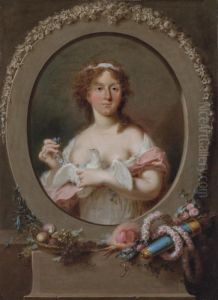 Portrait Of A Girl, Possibly 
Theresa Robinson (1775-1856), Daughter Of John Parker, 1st Lord 
Boringdon, Bust-length, In A White Dress, With A Cap Decorated With Blue
 Ribbons by Angelica Kauffmann