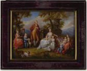 A Continental Painting On Glass Of King Ferdinand Iv And His Family A Continental Painting On Glass Of King Ferdinand Iv And His Family