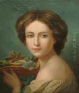 Ra -- Portrait Of A Young Woman, Head And Shoulders, Holding A Birds Nest In A Bonnet