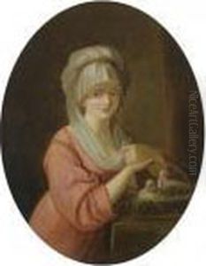 A Young Lady Holding A Basket Of Doves by Angelica Kauffmann