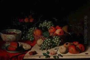 A basket of grapes and apple