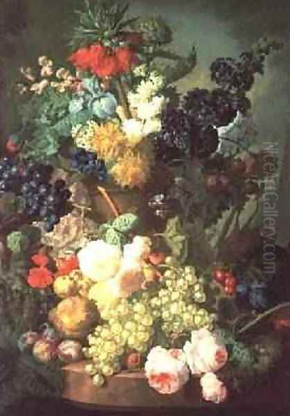 Still Life Mixed Flowers and Fruit with Birds Nest - view 1