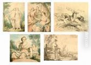 Three Unframed Watercolours Of
Classical Scenes, Together With A Pencil Drawing, Bears Signature
Koekkoek And Another by Angelica Kauffmann
