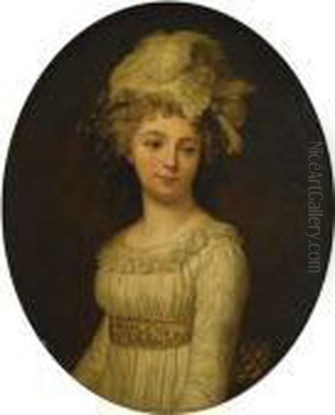 Portrait A Mi-corps D'une Dame Avec Une Plume Et Un Fichu Blancs - view 1