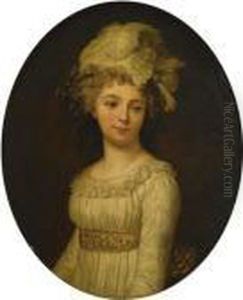 Portrait A Mi-corps D'une Dame Avec Une Plume Et Un Fichu Blancs