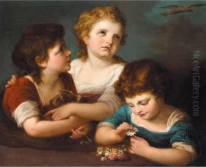 Children With A Bird's Nest And Flowers by Angelica Kauffmann