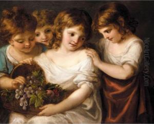 Four Children With A Basket Of Fruit by Angelica Kauffmann